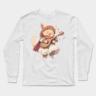 Cute Singing Bard Cat Hero Long Sleeve T-Shirt